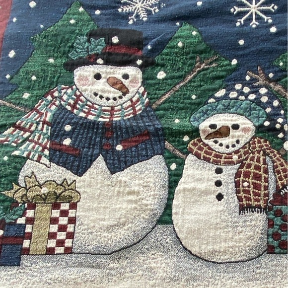 Vintage Chatham Tapestry Throw Blanket Let It Snow Christmas Snowmen‎ Holiday - Picture 8 of 11
